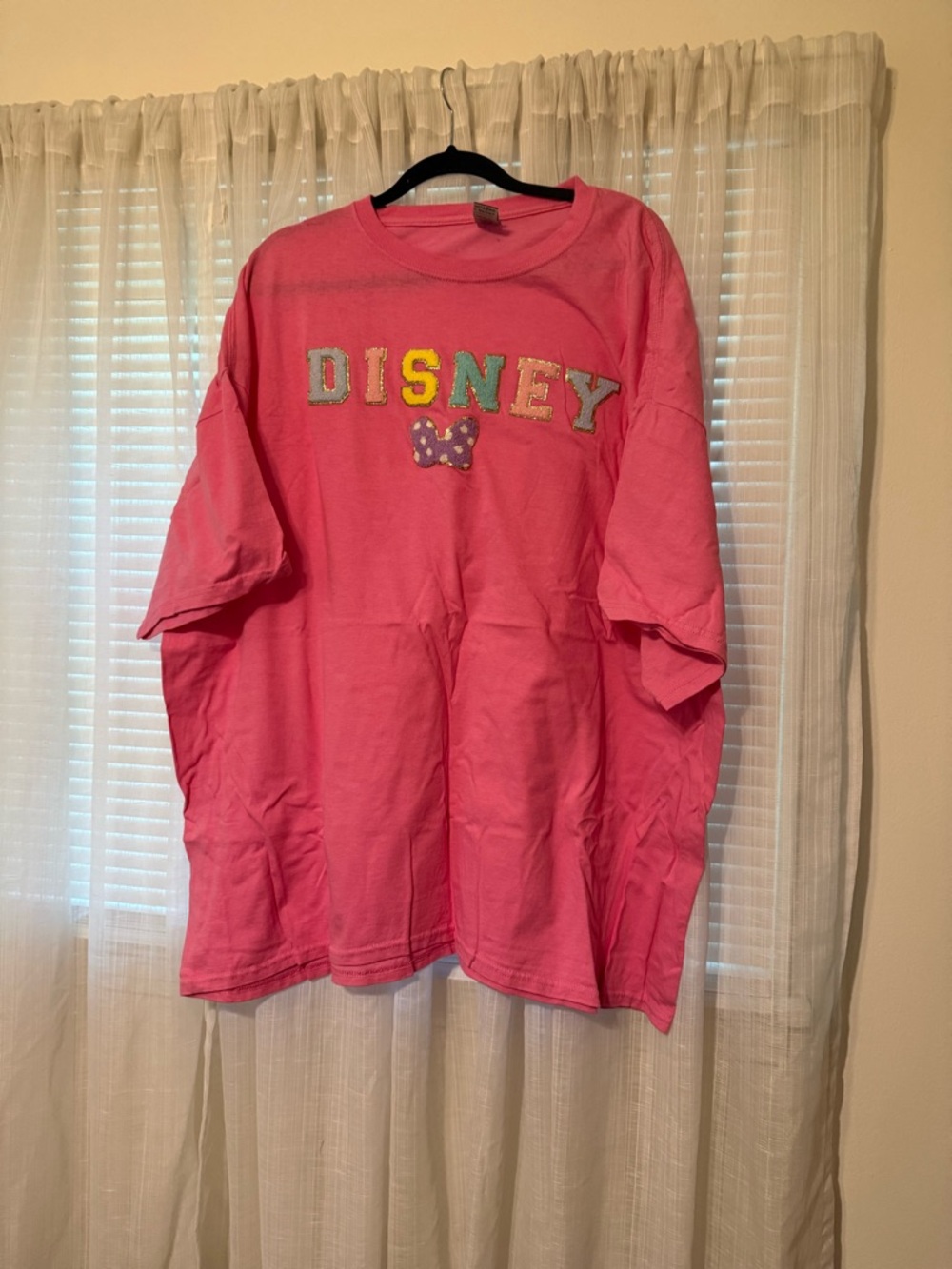 Disney Pink Short Sleeve Tee with Colorful Lettering and Polka Dot Bow